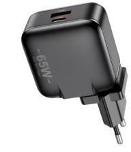 Awei PD55-EU hálózati töltő USB+Type-C aljzat (65W, GaN, PD gyorstöltő) FEKETE