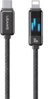 USAMS METEOR adatkábel (Type-C - lightning, 30W, PD gyorstöltő, cipőfűző, LED kijelző, 120cm) FEKETE (164411)