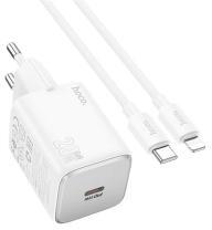 hoco. SPINNER hálózati töltő Type-C aljzat (20W, PD gyorstöltő 3.0 + lightning kábel) FEHÉR