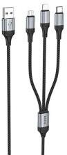 hoco. X102 töltőkábel 3in1 (USB - Type-C/lightning/microUSB, 2.4A, cipőfűző, 100cm) FEKETE