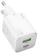 hoco. N41 hálózati töltő USB+Type-C aljzat (20W, GaN, PD gyorstöltő 3.0) FEHÉR (159281)