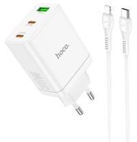hoco. N33 hálózati töltő USB+2 Type-C aljzat (35W, PD gyorstöltő 3.0 + lightning kábel) FEHÉR (156882)