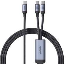 JOYROOM adatkábel 2in1 (Type-C - Type-C/Type-C, 100W, gyorstöltő, cipőfűző, 150cm) FEKETE