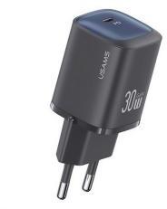 USAMS CC251 hálózati töltő Type-C aljzat (30W, GaN, PD gyorstöltő) FEKETE