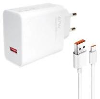 Xiaomi hálózati töltő USB aljzat (67W, gyorstöltő + Type-C kábel) FEHÉR (163702)