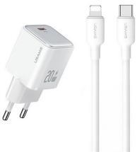 USAMS hálózati töltő Type-C aljzat (20W, PD gyorstöltő 3.0 + Type-C - lightning kábel) FEHÉR (152966)