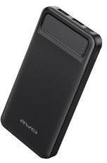 Awei P5K vésztöltő 2 USB+2 Type-C aljzat (10000mAh, 2.1A, PD gyorstöltő) FEKETE (154688)