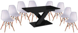 Proda Maasix BKG Étkezőszett - 8 Személyes, Fehér Didier Székekkel, Magasfényű Fekete
