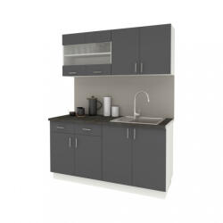 Proda Benita Konyhabútor Szett V8, 160 cm - Antracit-Fehér N