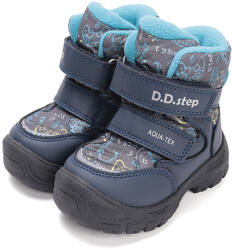 D. D. STEP Ghete băieți căptușite, impermeabile, velcro, gri/bleu, 25-29 albastru/pattern (148B30)