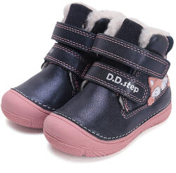 D. D. STEP Ghete îmblănite fete, cu velcro, bleu cu vulpiță, 20/30 albastru/roz (1421C5)