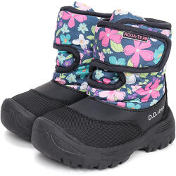 D. D. STEP cizme impermeabile pentru fete cu model și căptușeală cu velcro model floral albastru marin (148D26)