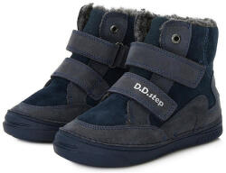 D. D. STEP Ghete copii, imblanite, băiat, piele, Grey-Blue, velcro, 25/36 albastru închis (13B50A)