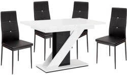 Proda Maasix WGBS Magasfényű Fehér-Fekete 4 Személyes Étkezőszett Fekete Elvira Székekkel N