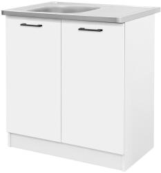  Praktik 80 alsó szekrény 2 ajtós mosogatós, fehér-fehér (PR80A2AMFHFH)