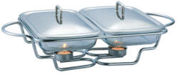 Berlinger Haus melegen tartó szögletes osztott tálaló edény hőálló üvegből, fedővel, mécsestartóval, (BH-1383)