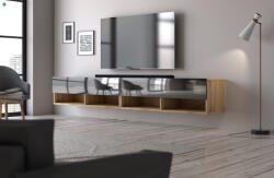 WIPMEB TV szekrény 200 cm 2 ajtós Wotan tölgy / fekete magasfény színkombinációban - DERBY