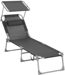 SONGMICS Napozóágy, összecsukható, napellenzővel, állítható támlával, szürke (GCB19UV1)