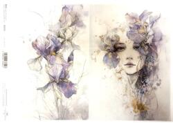  Decoupage rizspapír A/4 Női fej és liliom (R2702)