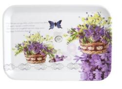  Tálca, műanyag, szögletes, levendula mintás, 34x23cm