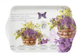  Tálca, műanyag, szögletes, levendula mintás, 21x14cm
