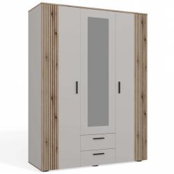  Dulap Ava 150 Cm Oglindă 2 Sertare Fațadă Canelată Stejar Evoke Bej Cașmir Comoda