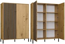  Vitrină KAMARO 2DD SLIM/STEJAR ARTISAN Lamelar Fațadă Canelată + Clasică Comoda