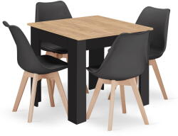 Klubfotel Étkezőasztal szett: NP 80×80 cm artisan/fekete + 4 db OSLO szék fekete/natúr láb