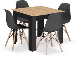 Klubfotel Étkezőasztal szett: NP 80×80 cm artisan/fekete + 4 db OSAKA szék fekete/natúr láb