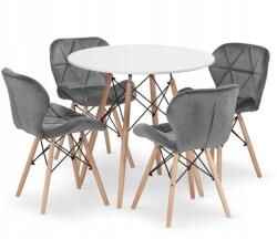 Klubfotel Kerek étkezőasztal szett: Todi 80 cm fehér + 4x Lago szürke/natúr láb