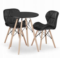 Klubfotel Szett: Kerek étkezőasztal TODI 60 cm fekete+ 2 db LAGO szék fekete/natúr lábak