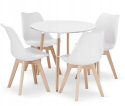 Klubfotel Kerek étkezőasztal szett: KAMI 80 cm fehér + 4x Oslo fehér/natúr