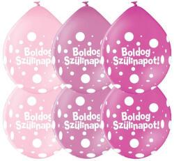  11 inch-es Boldog Szülinapot Big Polka Dots Neck Up Lufi Lányos Színekben (6 db/csomag)