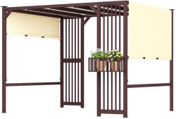Aosom Pergola 300x250 cm pavilon beépített növénytartóval UPF30+ UV-védelem, állítható csúszótető, sötétbarna