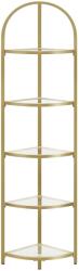 VASAGLE Modern 5 szintes sarok könyvespolc, üvegpolc arany színben (LGT810A01)