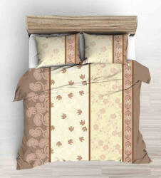  3 részes krepp ágyneműhuzat garnitúra 140x200 cm - krém - barna virág mintás