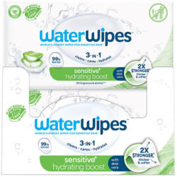 WaterWipes Hydrating Clean Nedves Törlőkendő Aloe Vera és Grapefruitmag Kivonattal 12x60db - Műanyagmentes, Hidratáló és Gyengéd Bőrtisztítás (20000115)