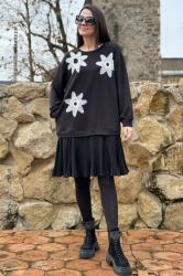 Fly ROCHIE MIDI PLISATA FLOWER ALB TALIE UNICA TALIE UNICA Negru