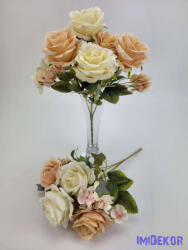  Rózsa hortenzia 7 ágú selyemvirág csokor 29 cm - Krém-Halvány Barack