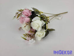  Rózsa + bimbós 5 ágú csokor 30 cm - Krém-Rózsaszín