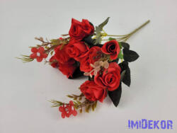  Rózsa + bimbós 5 ágú csokor 30 cm - Piros