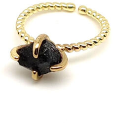 R. M. ékszer Erőteljes nyers turmalin állítható gyűrű 10mm arany színű foglalattal (019294)