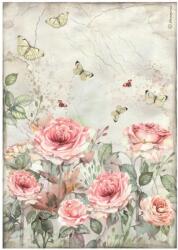 Stamperia A4 rizspapír csom. - House of Roses roses and butterfly