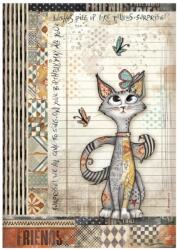 Stamperia A4 rizspapír csom. - Furry Friends cat and butterfly