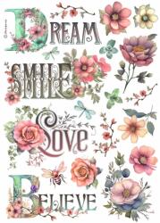 Stamperia A4 rizspapír csom. - Dream, smile, love, Believe