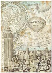 Stamperia A4 rizspapír csom. - Sir Vagabond Aviator New York várostérkép
