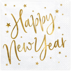  Szalvéták Boldog Új Évet, fehér, 33x33cm (1 db / 20 db) (SP33-81-008-019ME)