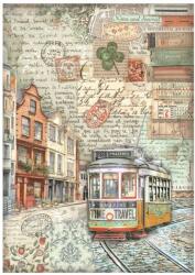Stamperia A4 A4 rizspapír csom. - Art of Travelling tram