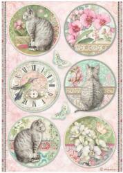 Stamperia A4 rizspapír csom. - Orchids and Cats 6 rounds