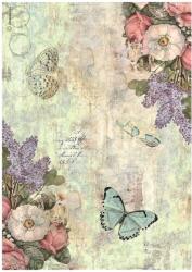 Stamperia A4 rizspapír csom. - Wonderland flowers and butterflies